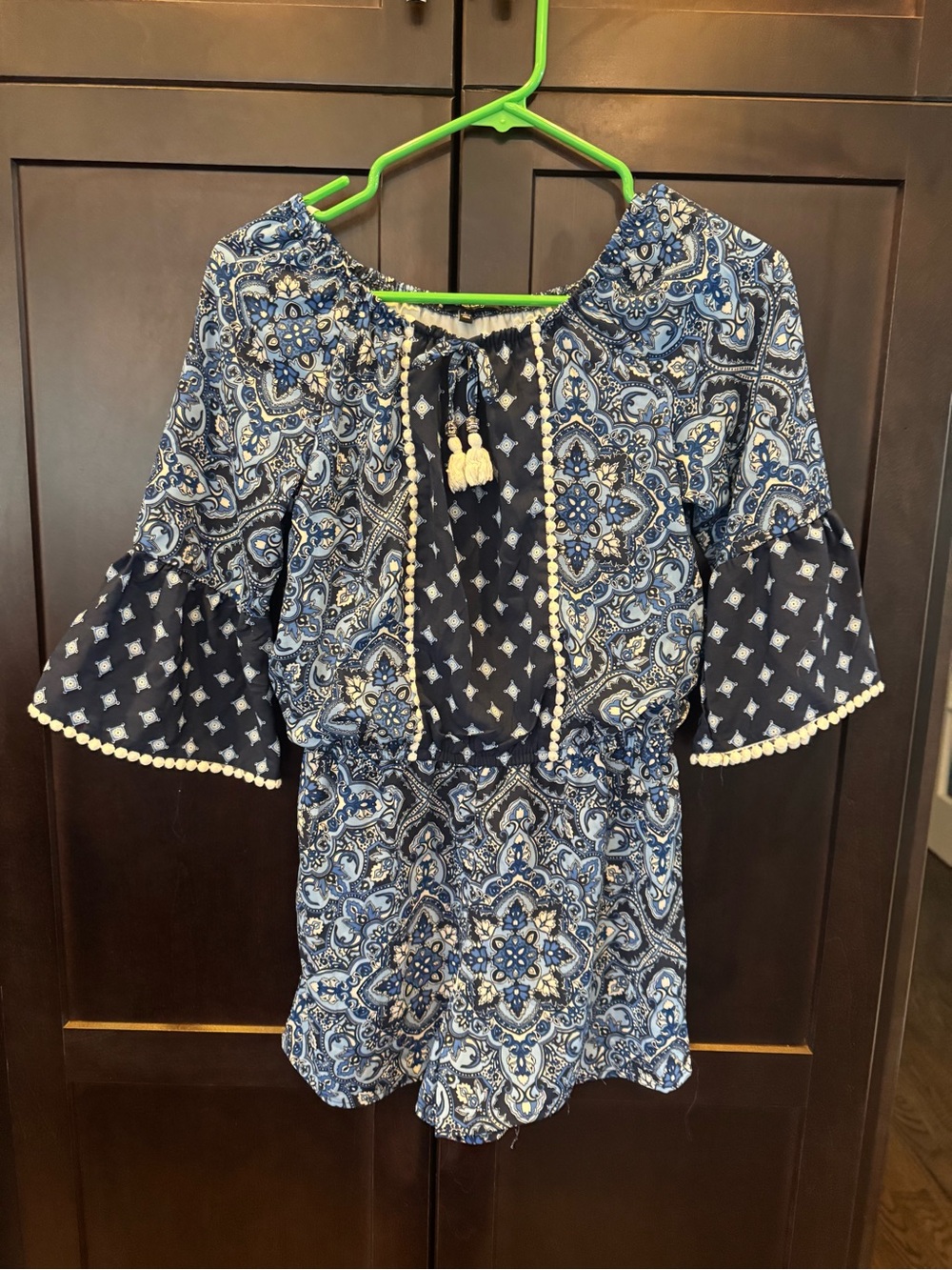 Michele Girls Navy and Light Blue Patterned Top